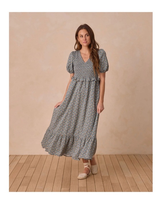 Rylee + Cru Dresses & Skirts - V-Neck Puff Sleeve Tiered Maxi Dress in Dusty Blue - Kate Dress Rylee + Cru